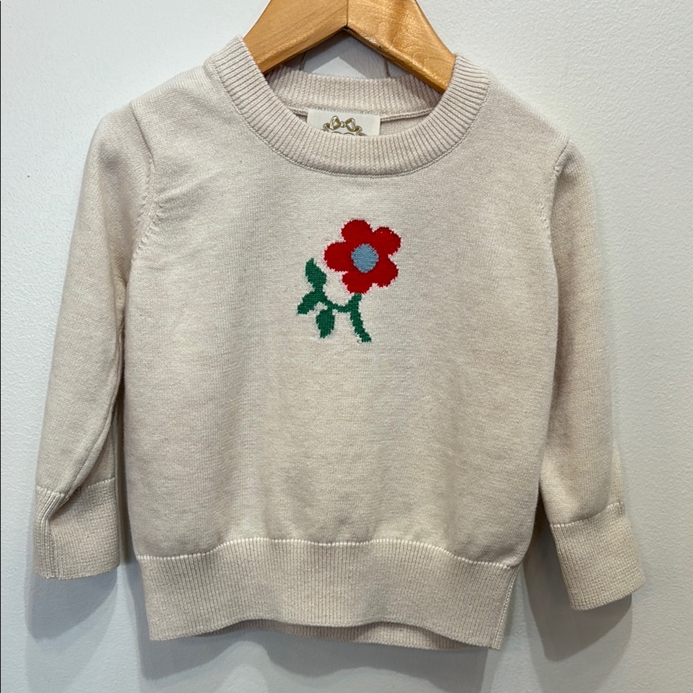 Beaufort Bonnet Isabelle Cream Sweater with Red Flower Embroidery